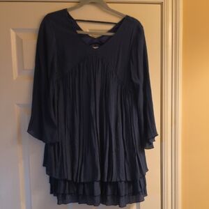 Navy Blue Tiered Crinkle Tunic Top